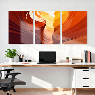 Antelope Canyon Abstract Landscape Canvas Wrapped Wall Art Oil Painting Print Set of 3