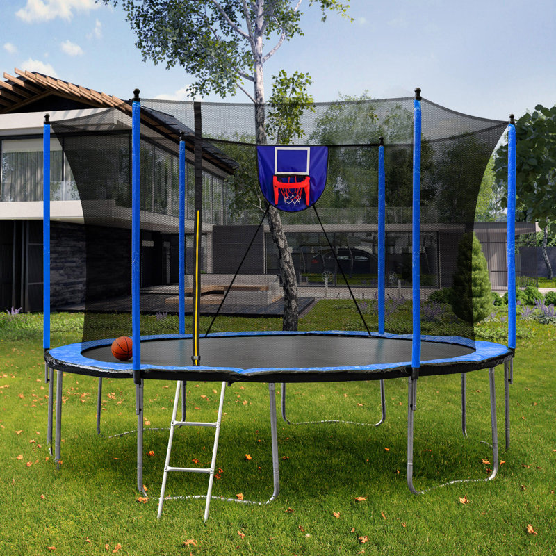 Trampoline 15 pi avec gonfleur et échelle pour panier de basketball, Bleu
