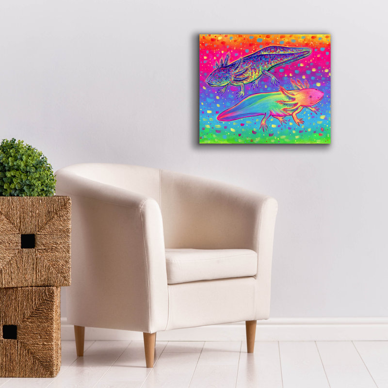 Art mural sur toile Dakota Fields «Rainbow Axolotls» par Rebecca Wang, H 20 po x l 24 po x P 0,75 po