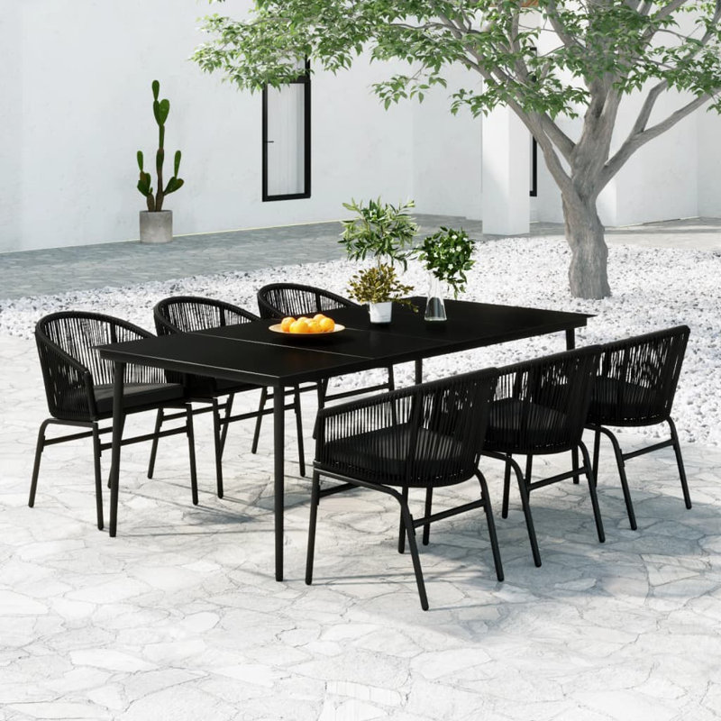 Hiruki Rectangular 6 - Person Dining Set, Black Frame/Black Cushion