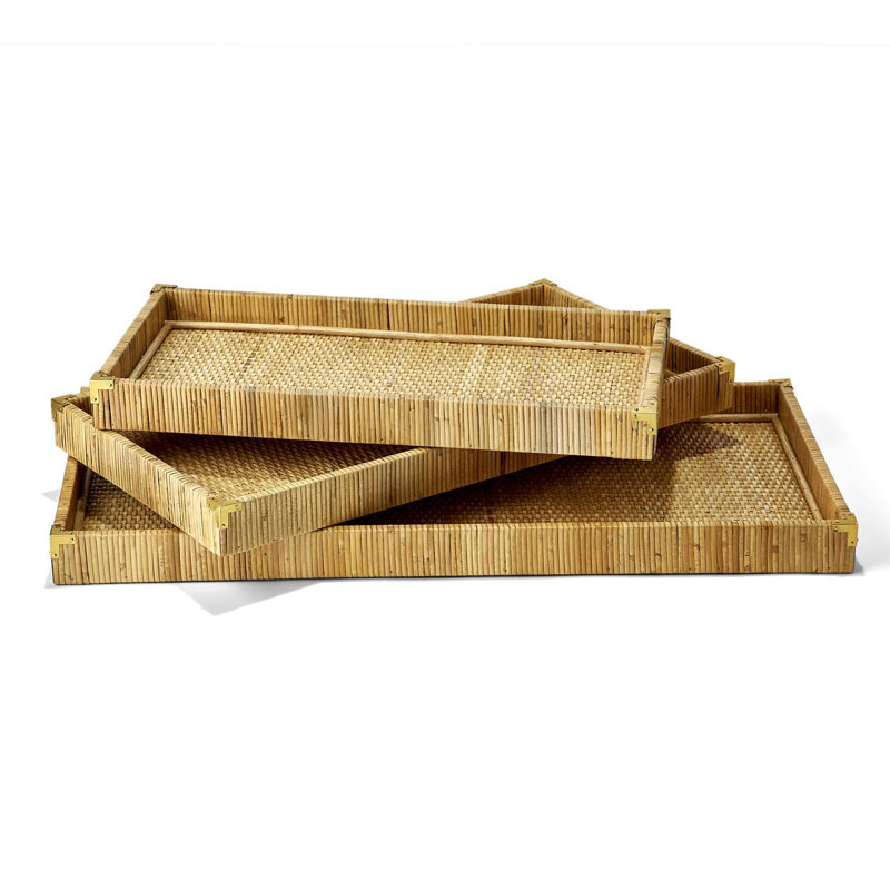 Ensemble de 3 plateaux carrés en rotin, Jute/Sisal, H 27,5 po x l 13,25 po x P 1,75 po, Rectangulaire