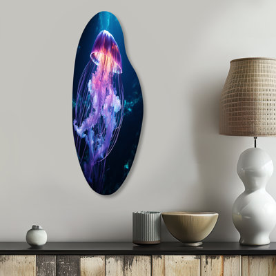 Risley - Curved Jellyfish Metal Wall Decor, Asymmetrical Metal Wall Sculpture Print