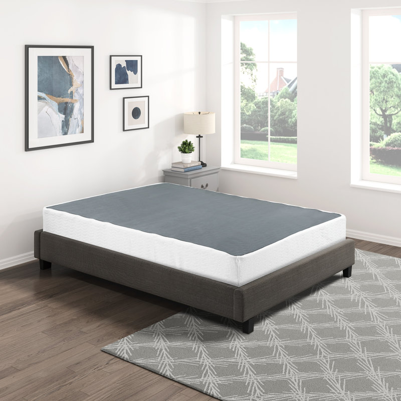 Full Mattress Foundation With Metal - Textured, Stable Support Black High Profile, Textured Fabric Cover, Full