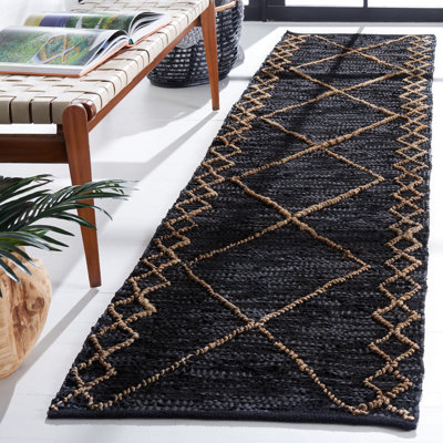 Tapis noir / naturel en cuir tissé à la main Anainah