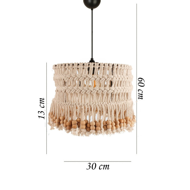 Lustre élégant en macramé crème, hauteur réglable 7,9 - 23,6 pouces | Corps en plastique, diamètre du capuchon 11,8 po, hauteur 5,1 po | Ampoule E27 maximale de 40 W requise (ampoule non incluse) | Éclairage élégant pour une décoration intérieure moderne