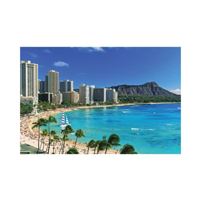 Palm Trees on the Beach, Diamond Head, Waikiki Beach, Oahu, Honolulu, Hawaii, USA 1 Piece Wrapped Canvas Wall Art