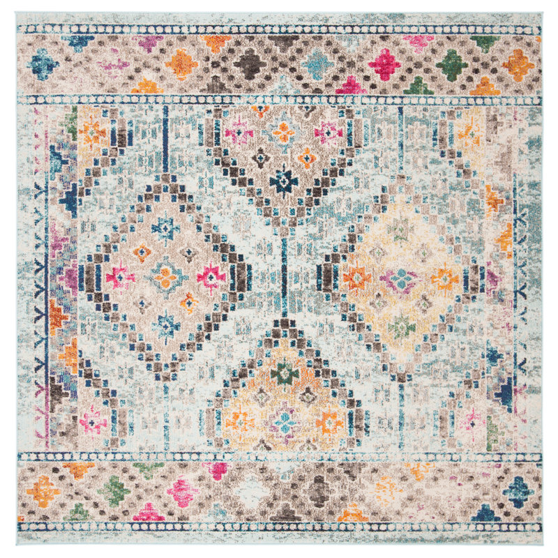 Felty Southwestern Blue/Yellow Area Rug, Square 5'
