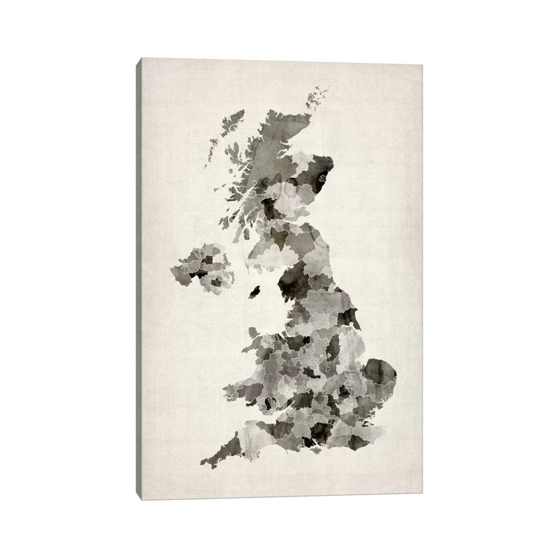 Great Britain Watercolour Map by Michael Tompsett - Wrapped Canvas Painting, 20.32 cm H x 30.48 cm W