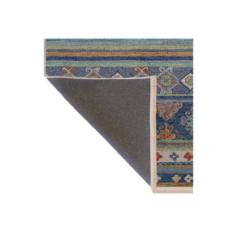 Tapis bleu lavable décoratif à motif mixte bleu, Rectangle 3 pi 3 po x 4 pi 11 po