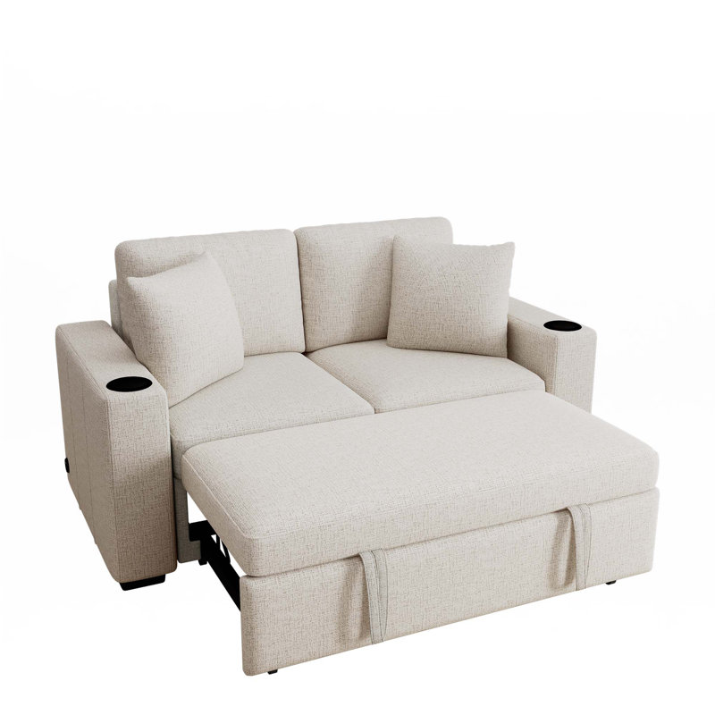 60.6" Modern Loveseat Sofa Pull-Out Sofa Bed Sofa, Beige