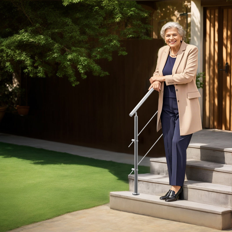 180.1 cm Handrails for Outdoor Steps 2 Crossbars Staircase for Porch Deck, 106cm H x 120cm W x 10.4cm D