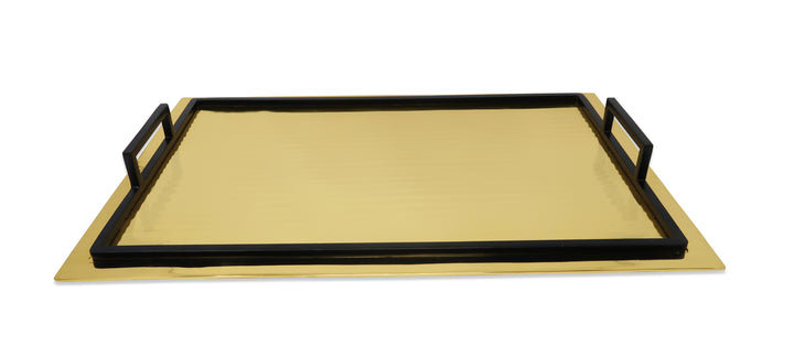 Plateau en acier inoxydable Lilio, Or / noir, H 2,25 po x l 19,25 po x P 12,75 po