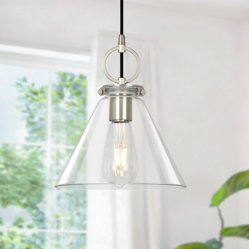  Luminaire suspendu en forme de cône 1 lumière 7,3 po en forme de cône, Nickel brossé, 67", Noir