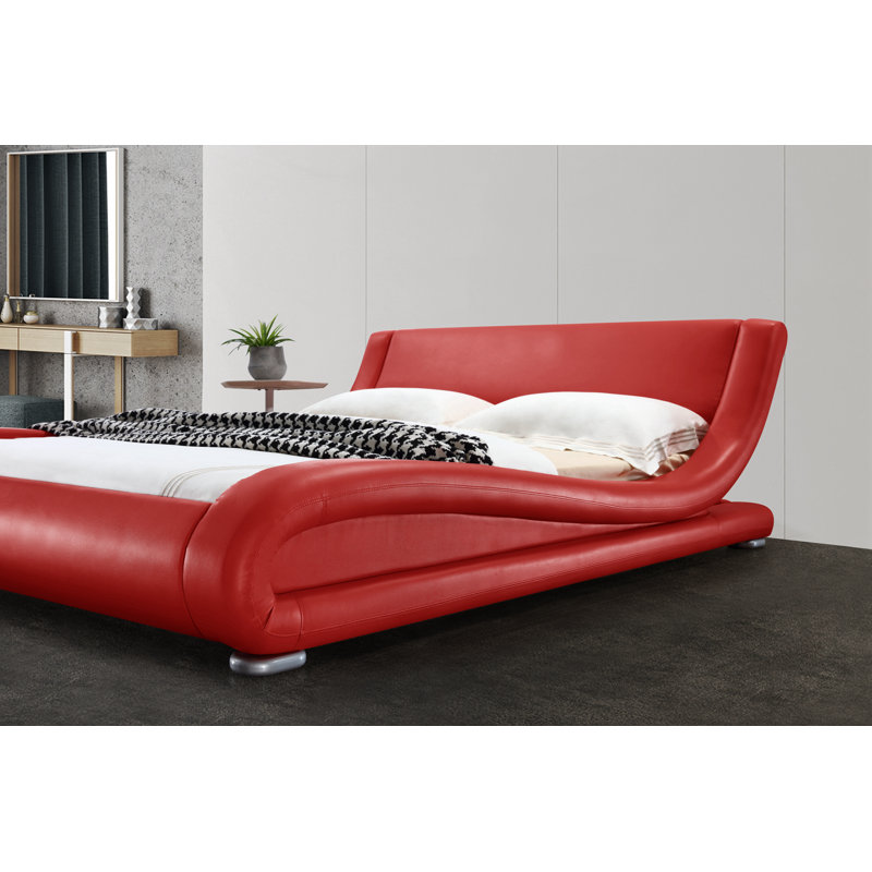 Albricus Upholstered Sleigh Bed, Red, Full
