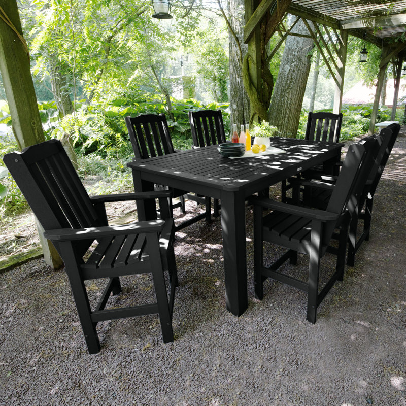 Midwest 6 - Person Patio Dining Set with Rectangular Table, Black, 36'' H x 42'' W x 72'' L