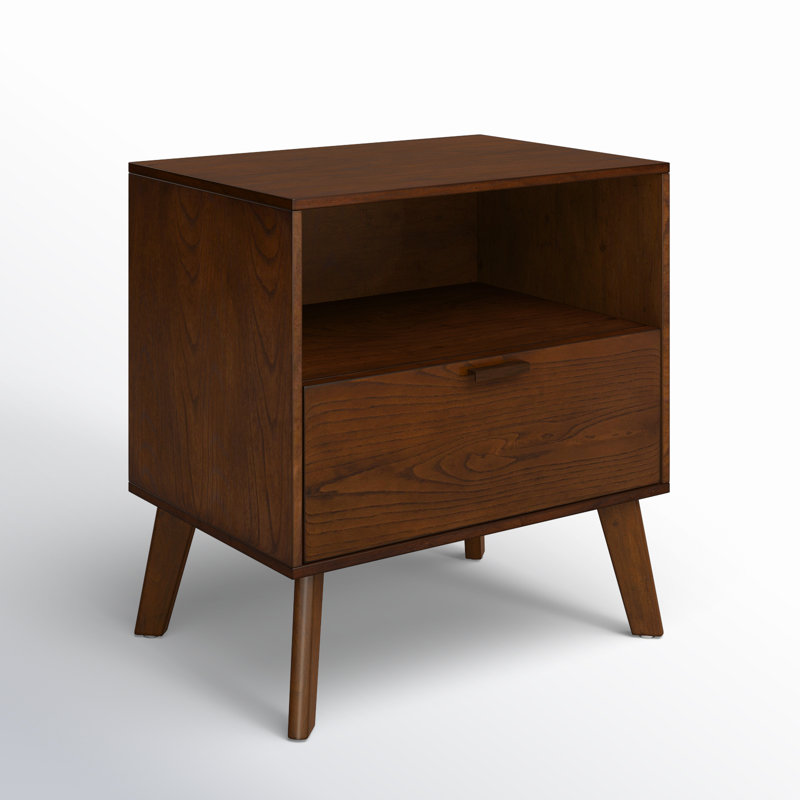 Mathiatis Mid Century Ash Veneer Open Shelf Nightstand