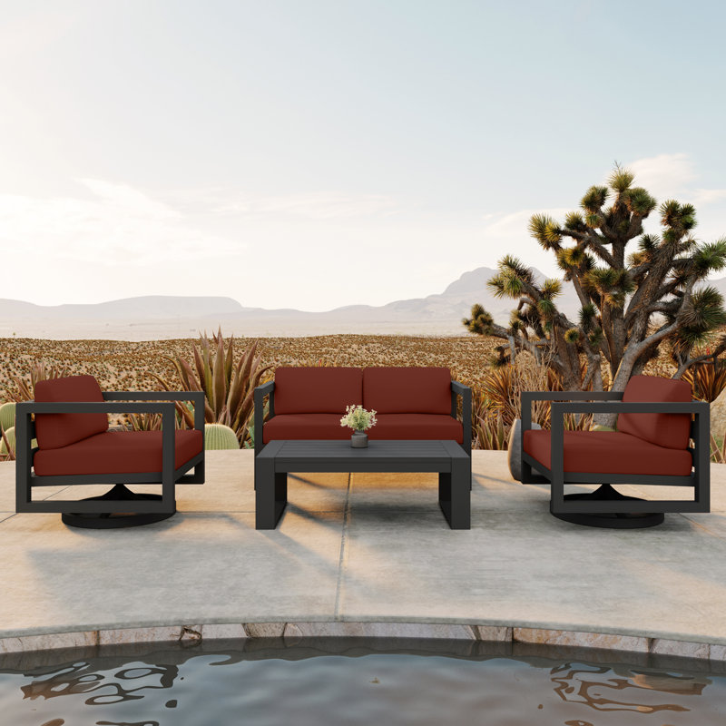 Avion 4 Piece Loveseat Set With Swivel, Spectrum Indigo Sunbrella®, Slate