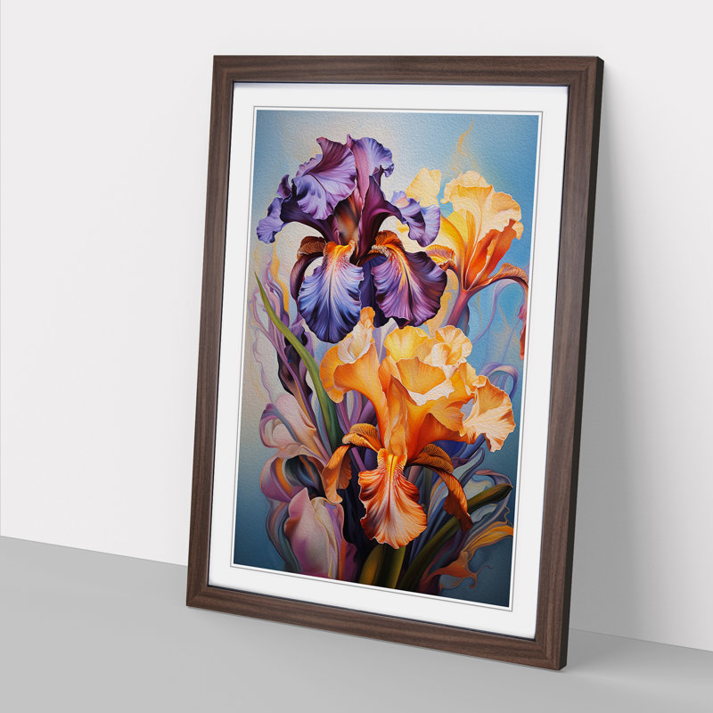 Iris Flower Dadaism - Single Picture Frame Print on Wood, Walnut Framed, 34cm H x 25cm W x 2cm D