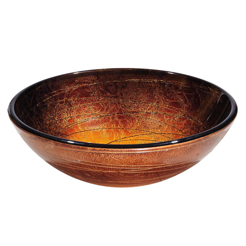 Tempered Glass Circular Vessel Bathroom Sink, Bronze