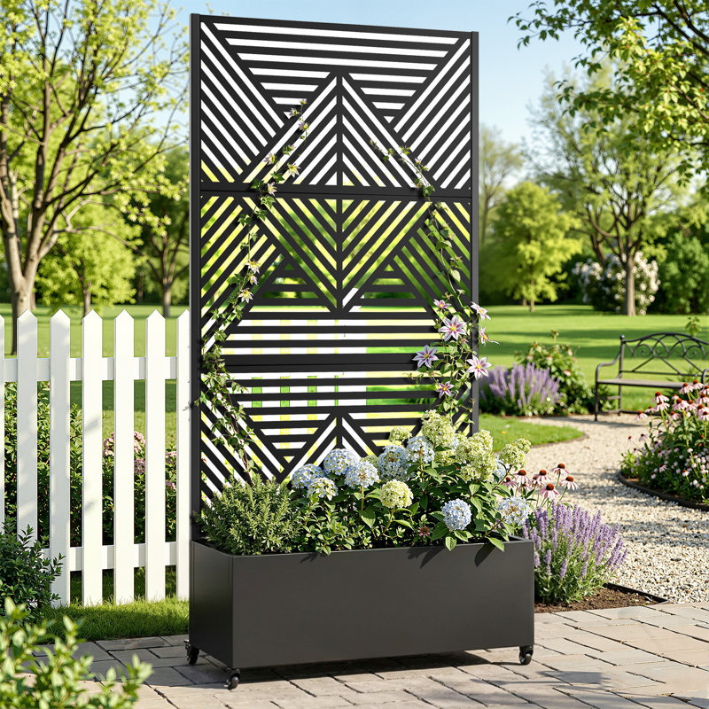 Mur de jardinière en métal avec treillis, lit de jardin surélevé avec treillis et écran d'intimité, jardinière d'extérieur avec trous de drainage pour plantes grimpantes, vignes, fleurs et légumes, jardinière d'intimité pour jardin
