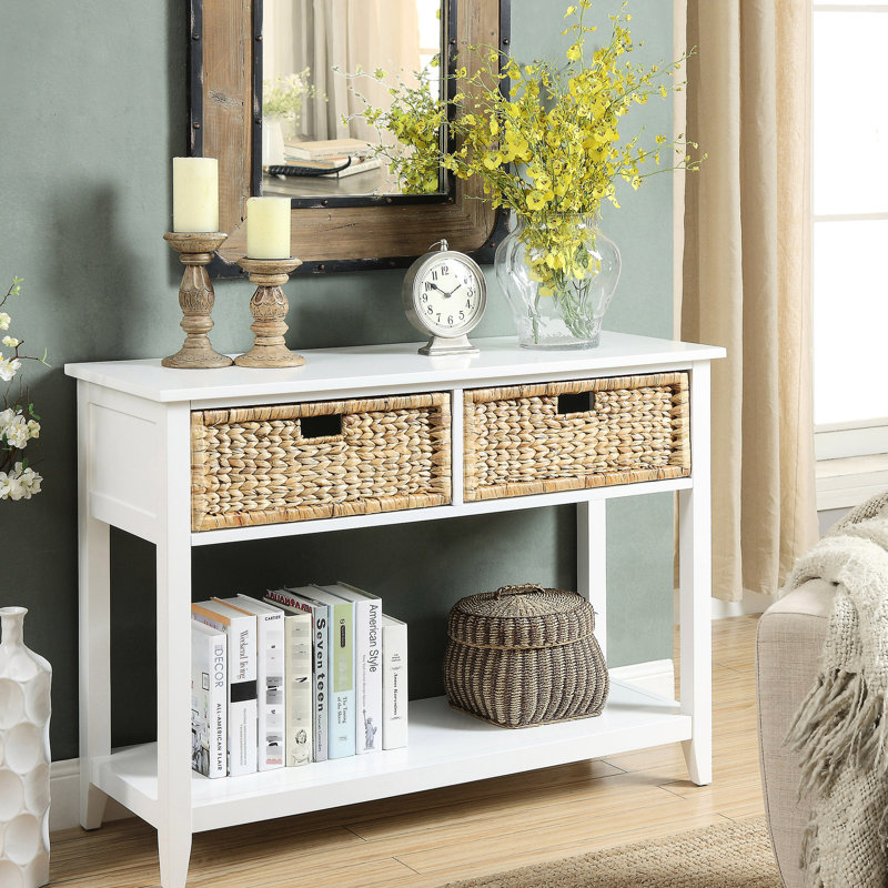 Rectangular Console Table With 2 And Open Shelf In White Appearance