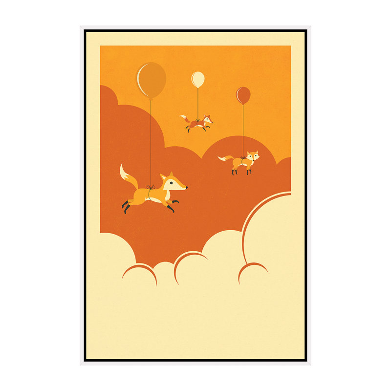 Volée de renards, art encadré, H 60 po x l 40po x P 1,5 po, Toile blanche encadrée