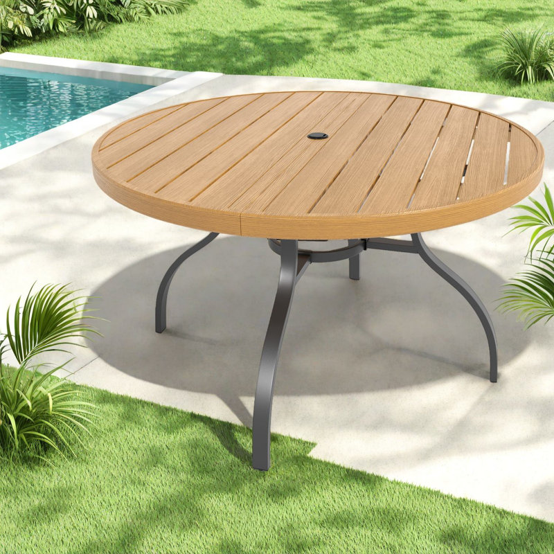 faux wood dining set patio umbrella Vexwalx 7-Piece Outdoor Set, Aluminum Dining Table for 6, Table and Chairs Set with Hole, All Weather HDPS Outdoor Table and Chairs for 6 (Gray-Teak) : Patio The wide Sophia & William 5 Pieces