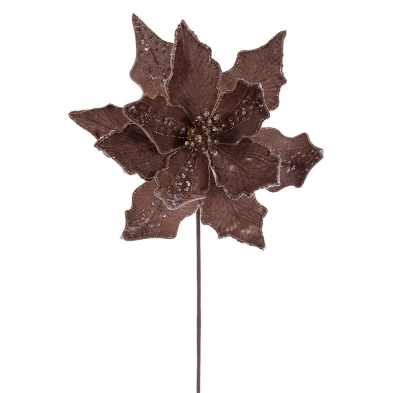 Vickerman 10" x 20" Baby Velvet Striped Poinsettia Stem. It includes three pieces per bag., Brown
