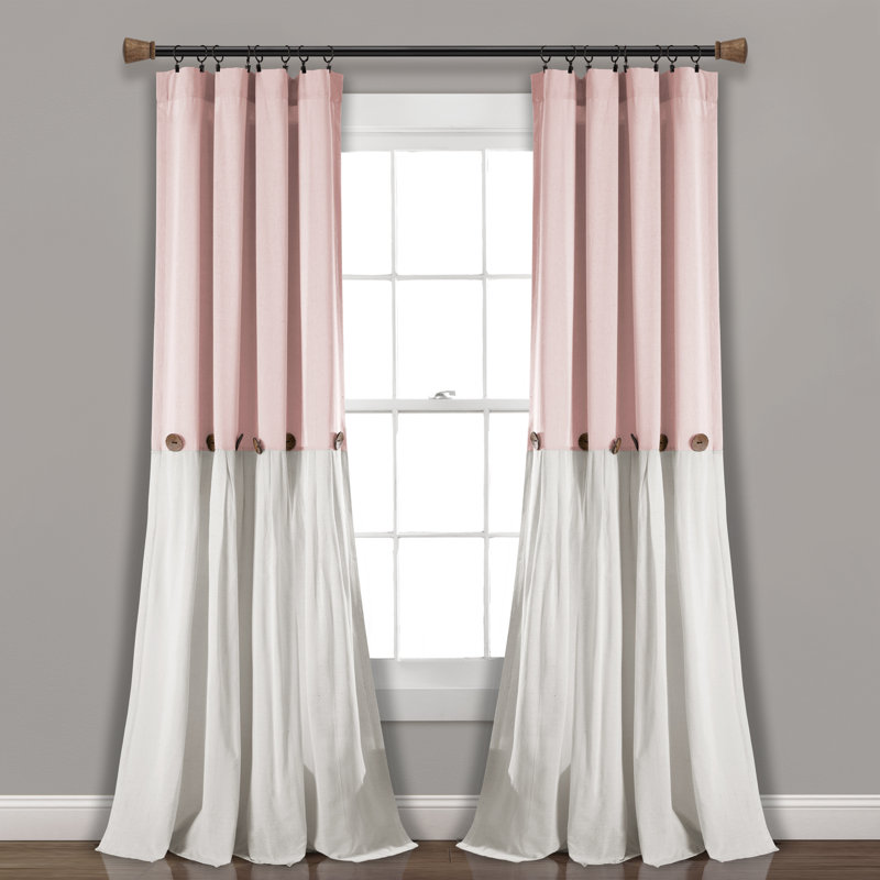 Panneau de rideau transparent simple avec passe-tringle, Rosé / blanc