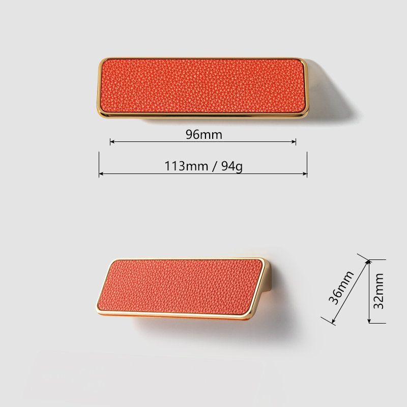 Cuir orange - Poignées rectangulaires enveloppées, 3 25/32"