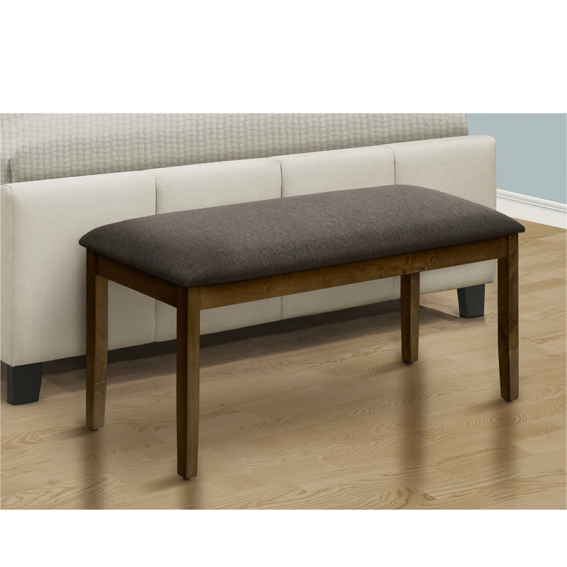 Bench, 44" Rectangular, Upholstered, Wood, Dining Room, Kitchen, Entryway, Brown Solid Wood, Brown Fabric, Transitional