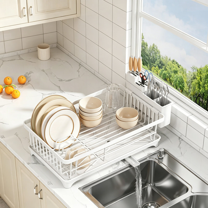Dish Drying Rack Space Saving Small for Kitchen Counter, Rust Resistant Compact Dish Drainer Organizer
