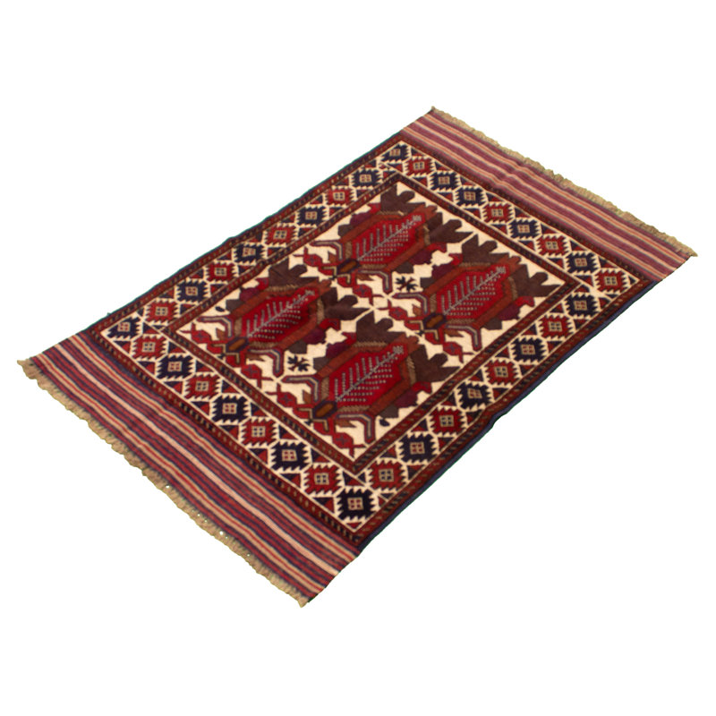 Tapis ivoire en laine noué à la main de conception unique 3 pi 11 po x 6 pi 4 po Habacuc