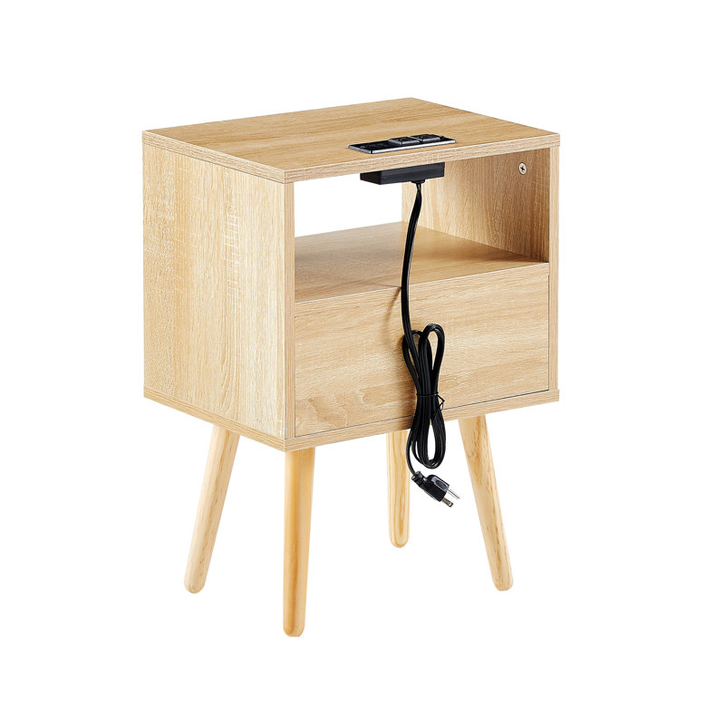 Okawville Rattan Nightstand with Drawer Bed Side Table Modern Nightstand Bedroom End Tables, Oak