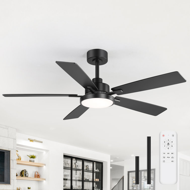 Selvidge 52'' Ceiling Fan with LED Lights and Remote, 6 Speed Quiet Reversible DC Motor, 5 Plywood Blades, 5''/10'' Downrods,Timer