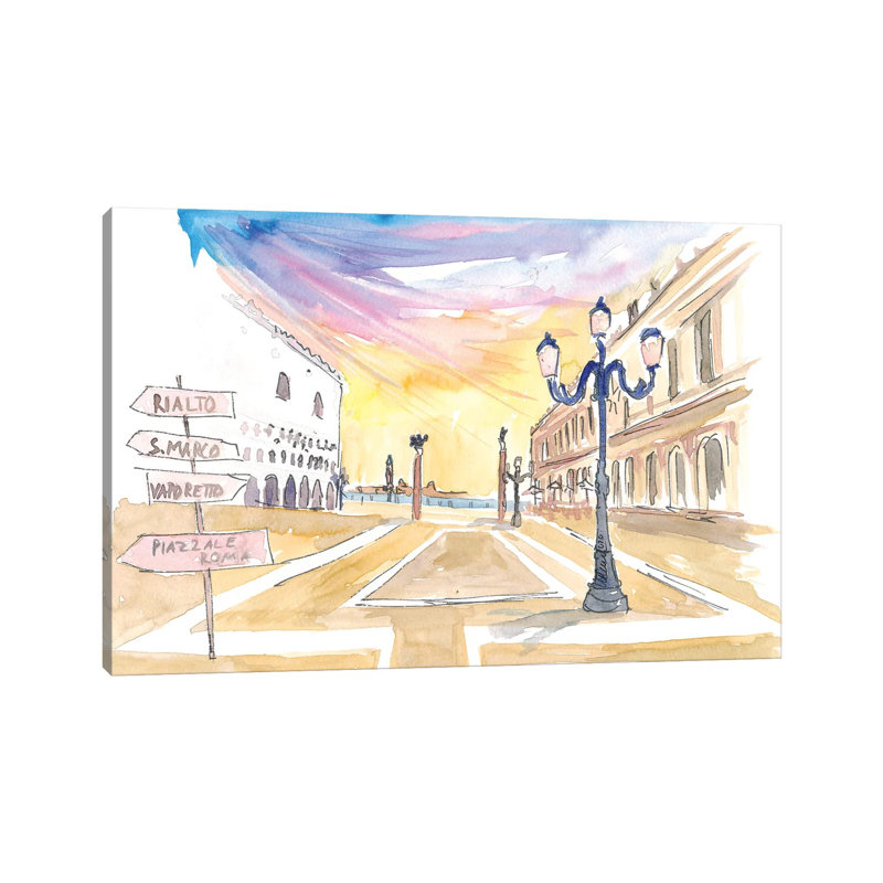 Per San Marco - Signpost on St Mark Square In Venice Italy 1 Piece Wrapped Canvas Painting, 30.48 cm H x 45.72 cm W