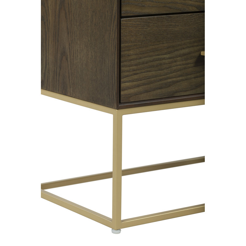 Walnut and Gold 4-Drawer Vertical Dresser