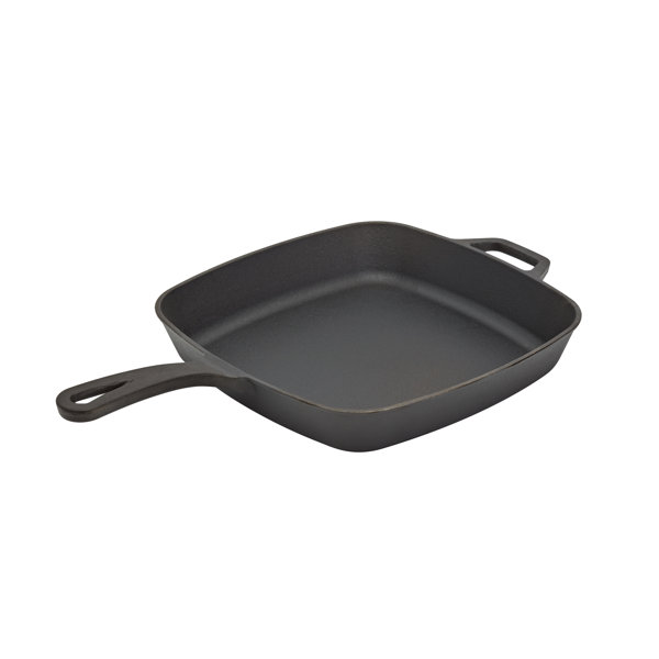 Smith & Clark Cast Iron 11 Open Square Fry Pan with Assist Handle, Black