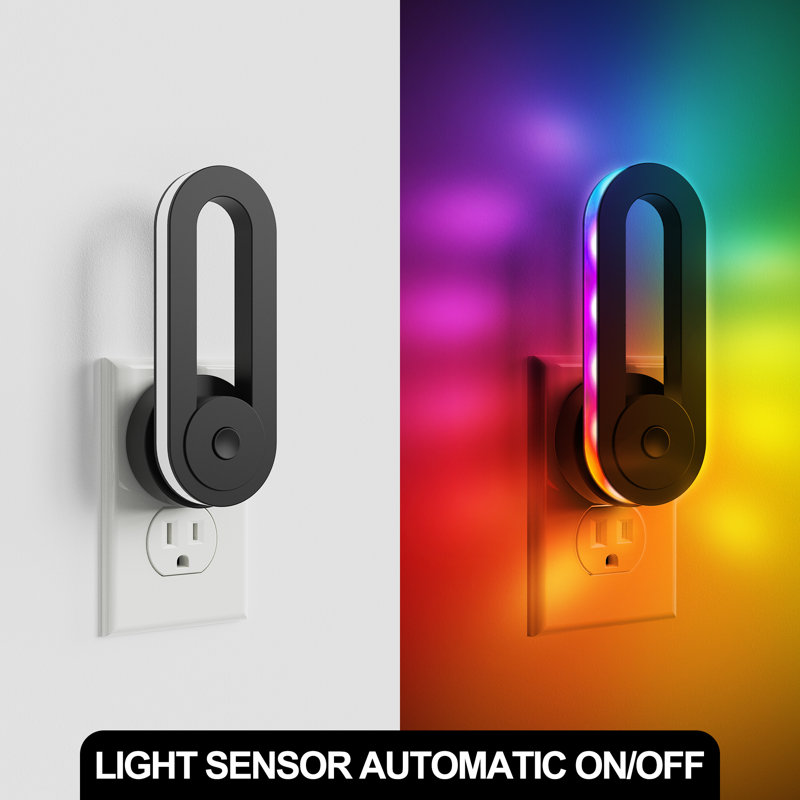 Color Changing Night Lights Wall Sconces With RGB Dynamic Mode, Light Sensor Night Light