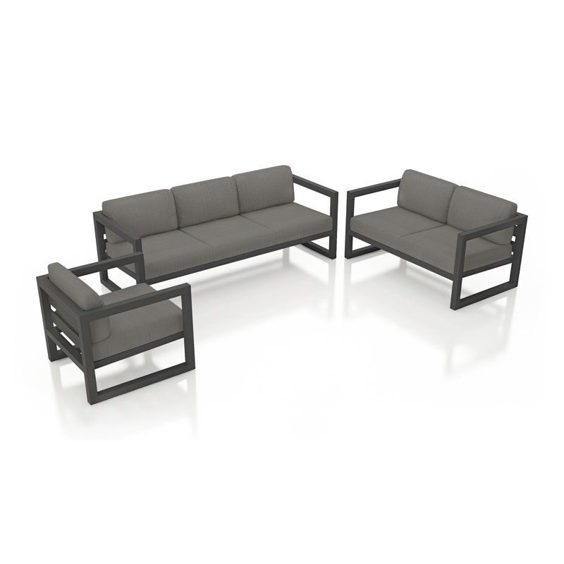 Avion 3 Piece Sofa Loveseat Set, Canvas Charcoal Sunbrella® Canvas, Slate