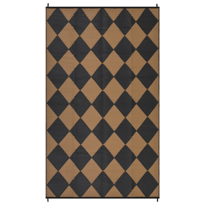 Outdoor Rug Plastic Reversible Rug Waterproof Patio Rug for Outdoor Camping Deck Beach RV Porch Patio and Backyard Black Brown 8*10