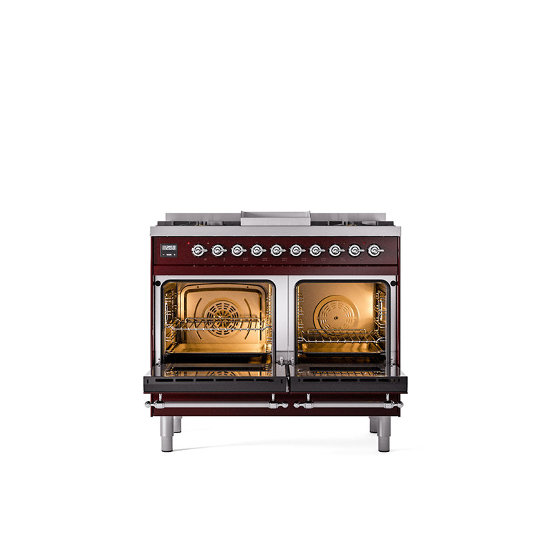 ILVE Nostalgie II 40 in Dual Fuel Range, Burgundy/Chrome, Liquid Propane