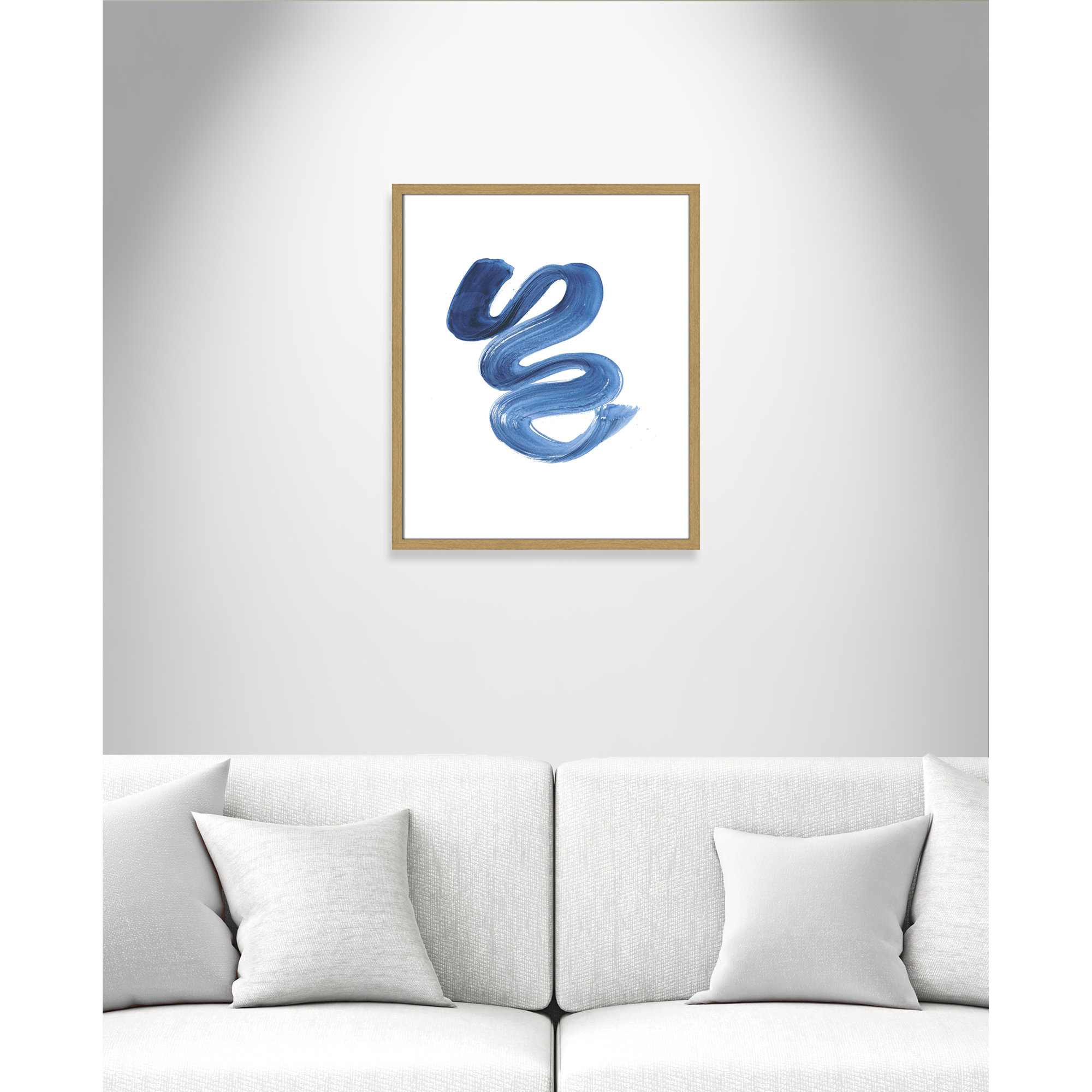 Slinky Indigo II by Filippo Ioco  - Painting Print, 25.5" H x 21.5" W x 0.75" D, Beige Wood Framed Paper