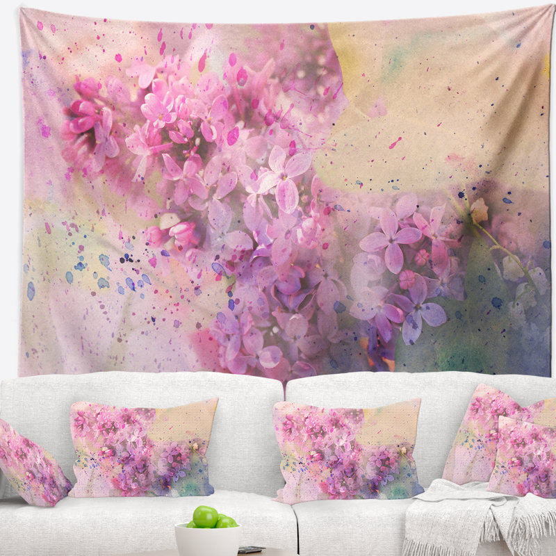 Tapisserie en polyester de fleurs lilas avec accessoires suspendus inclus, H 50 po x l 60 po