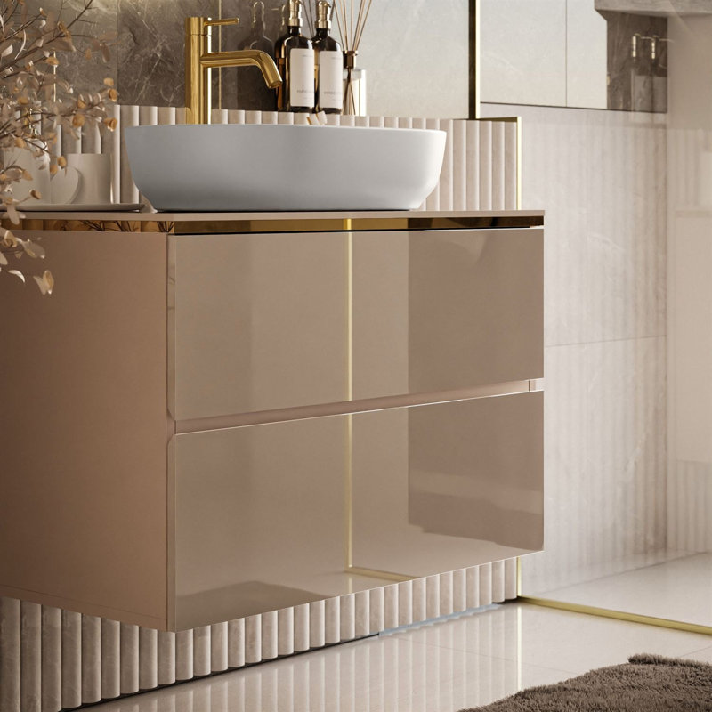 Single Bathroom Vanity with Vessel Ceramic Basin, Oval, mirror included
