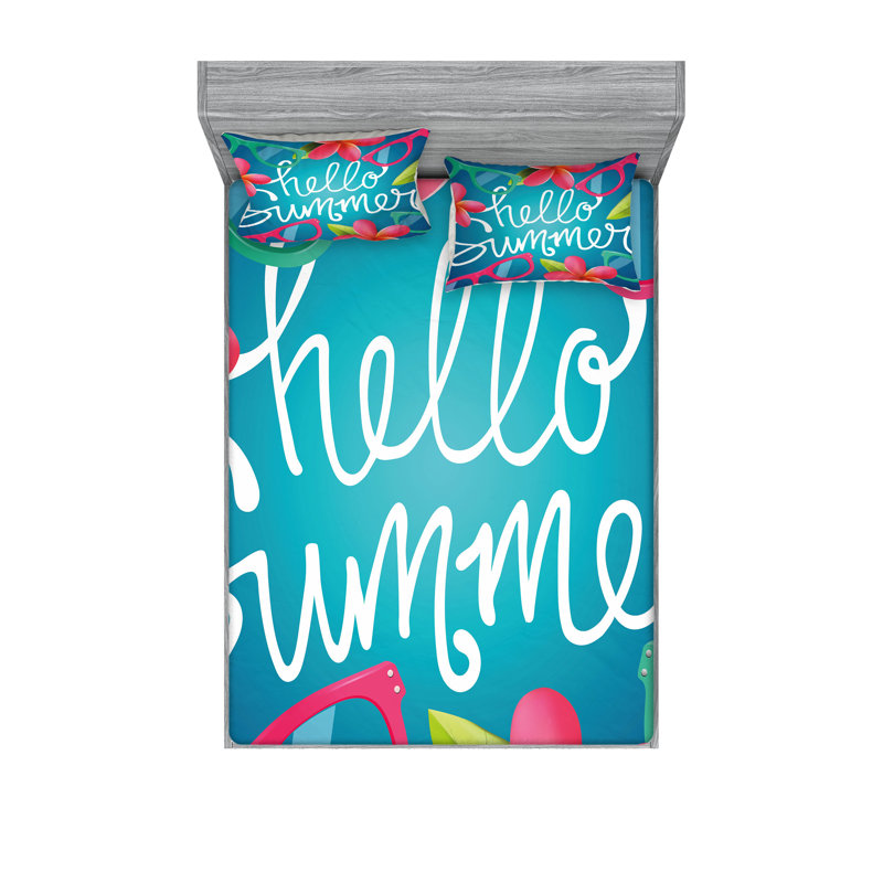 Multicolore drap-housse et coussin décoratif Ambesonne Hello Summer, Ensemble de draps pour très grand lit californien