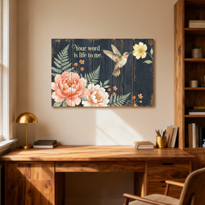 Text & Numbers Floral Hummingbird Wood Plank Art Print