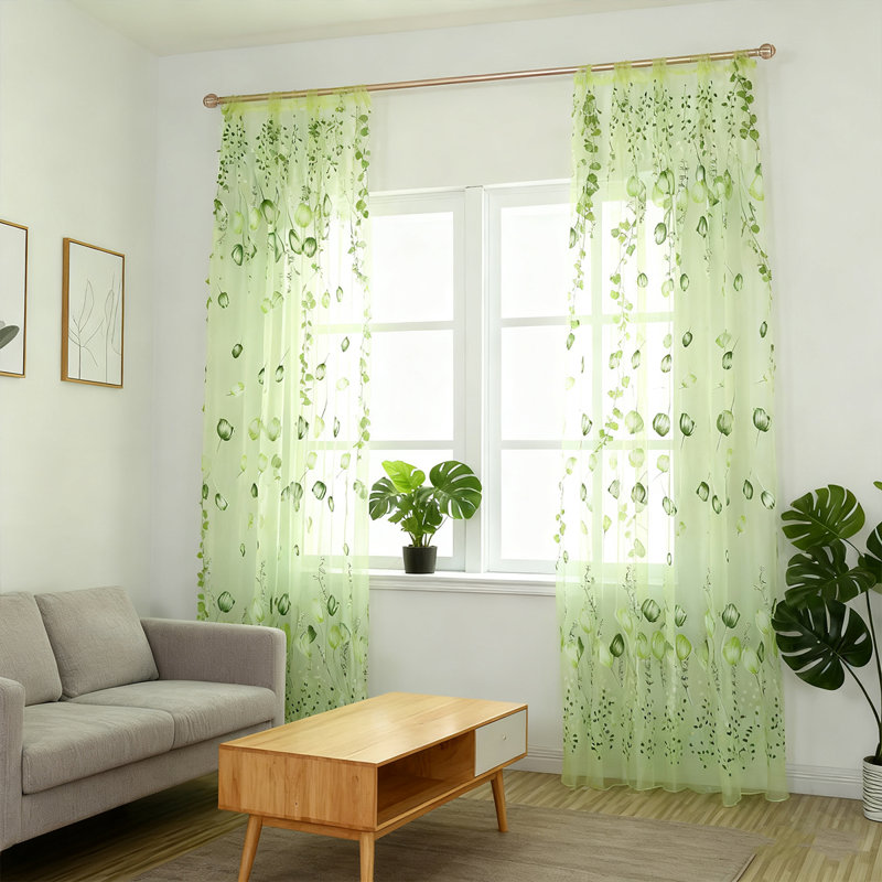 4 Panels Set Tulip Print Sheer Curtains For Living Room & Bedroom, Light Filtering Tulle Window Treatment (39.4X78.7 Inches), Floral Modern Decor