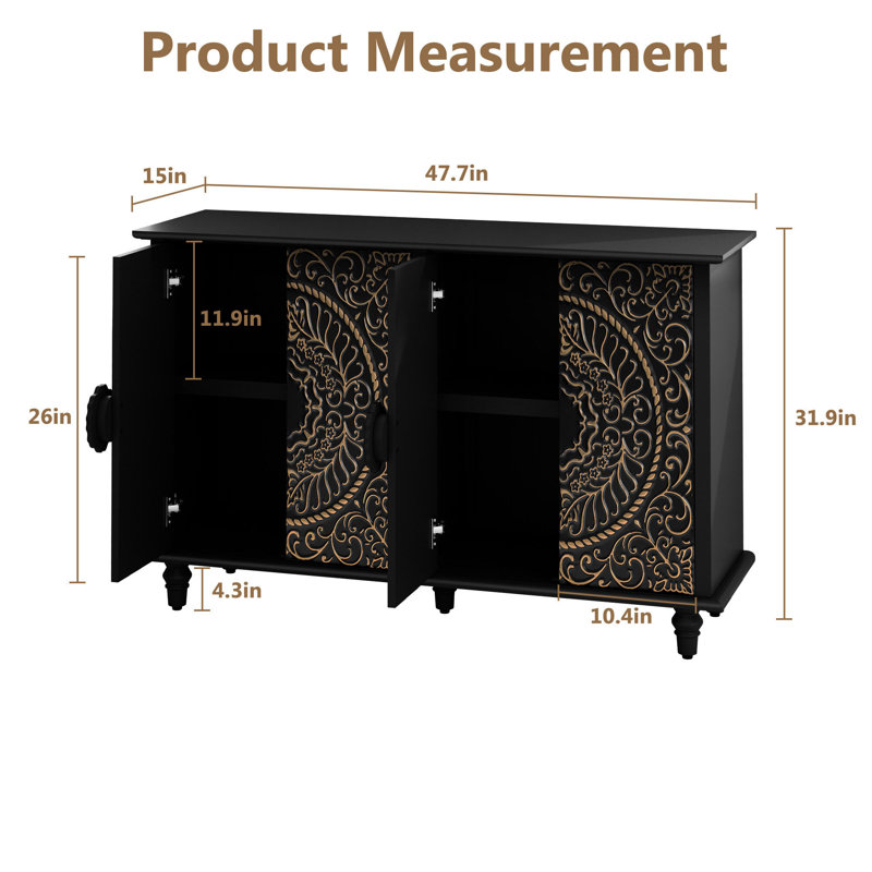 Black and Gold Decorative Accent Cabinet with Adjustable Shelving