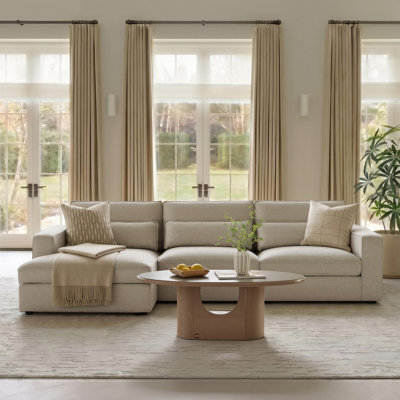 Canapé modulaire de 122,4 po avec coussins réversibles en mélange de plumes et coussin lombaire amovible.